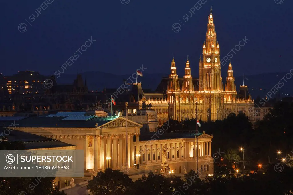 Parliament and city hall from the Natural History Museum, Vienna, Austria, Europe