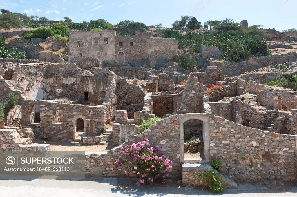 Historic site, ruins, abandoned village, Spinalonga island, formerly used as a leper colony, near Elounda, Crete, Greece, Europe