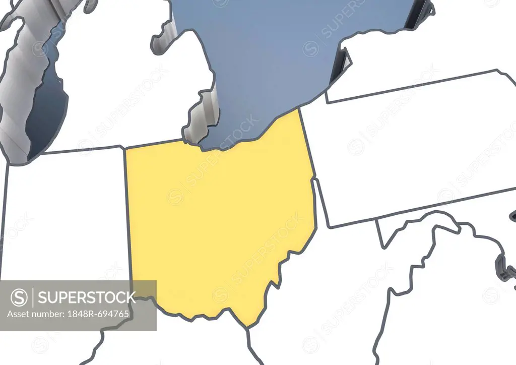 Ohio, OH, USA, United States of America, outline, 3D illustration