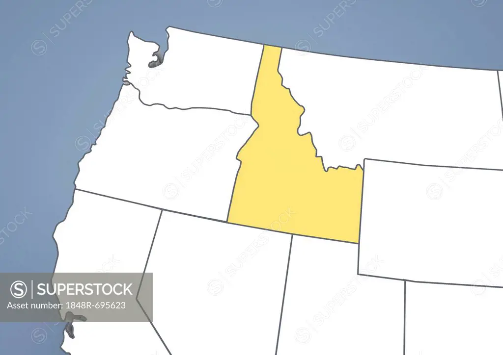 Map of Idaho, ID, USA, United States of America, contour, 3D illustration