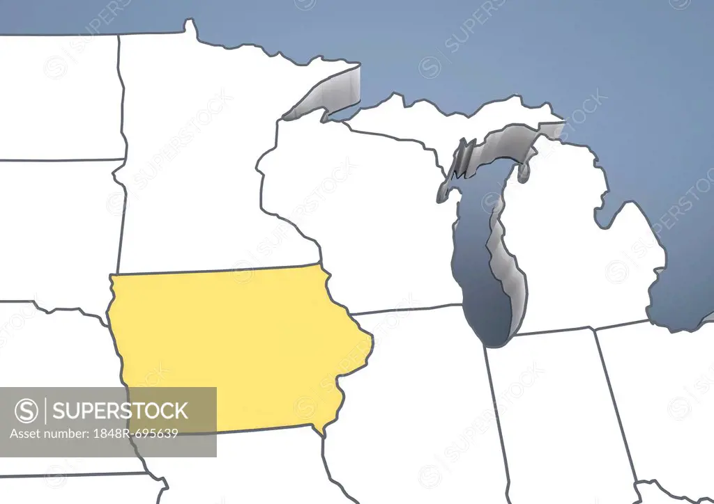 Iowa, IA, USA, United States of America, outline, 3D illustration