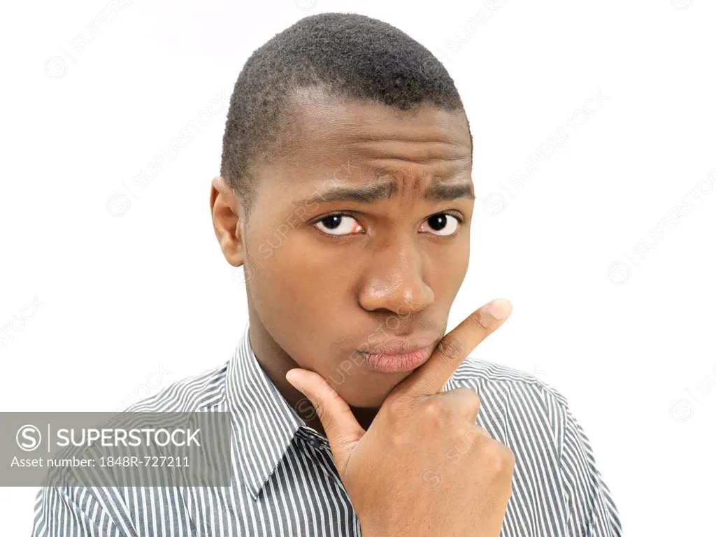 Offended young man, African-American, American, pouting, pensive, insulted