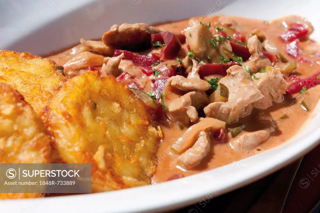 Pork Stroganoff and hash browns