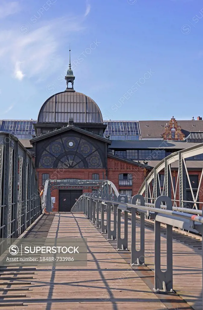 Fischauktionshalle building with a bridge, Altona district, Hamburg, Germany, Europe