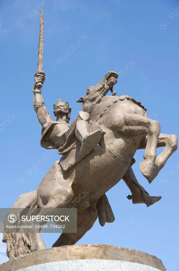 Equestrian statue, renovated Castle of Bratislava, Slovakia, Europe
