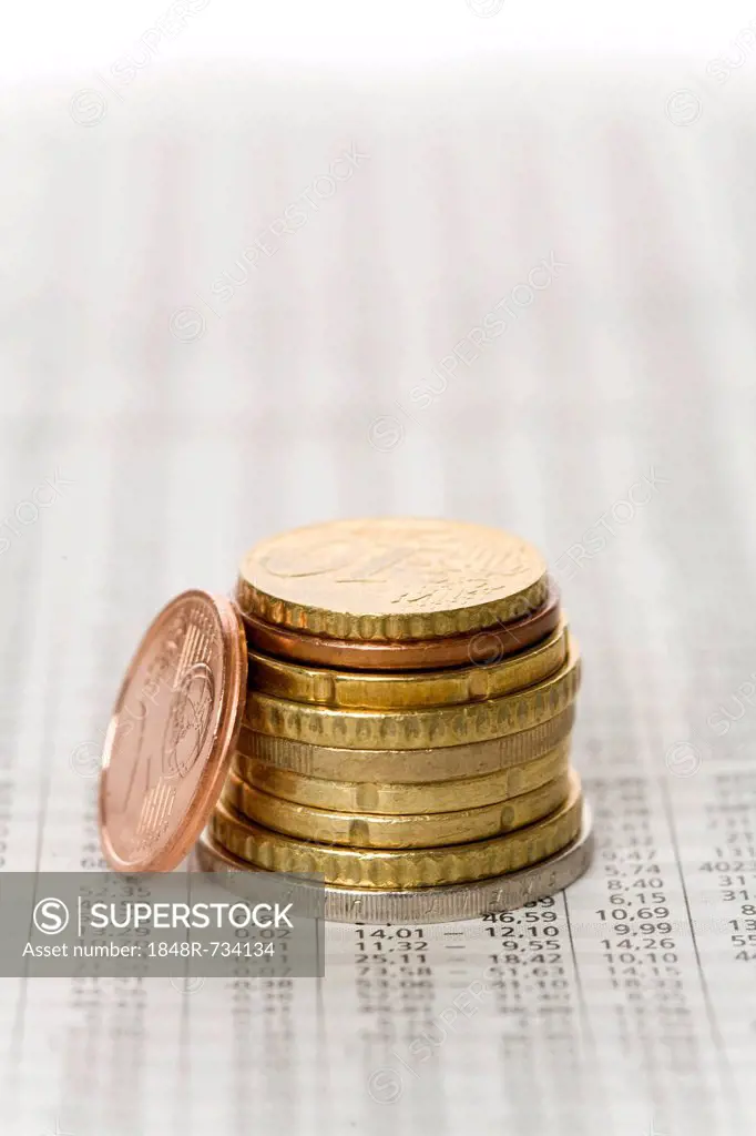 Stack of coins on stock prices