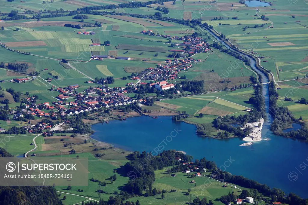 Schlehdorf, Lake Kochel and Loisach, as seen from Herzogstand mountain, Upper Bavaria, Bavaria, Germany, Europe, PublicGround