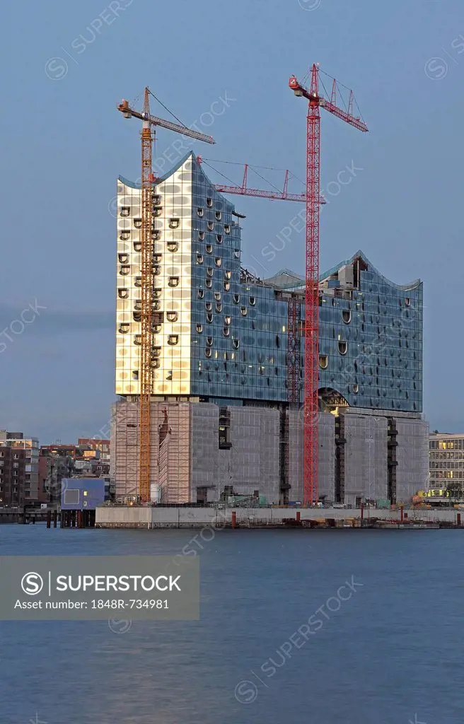 Major construction site, Elbphilharmonie Philharmonic Hall, Hafencity district, Hamburg, Germany, Europe