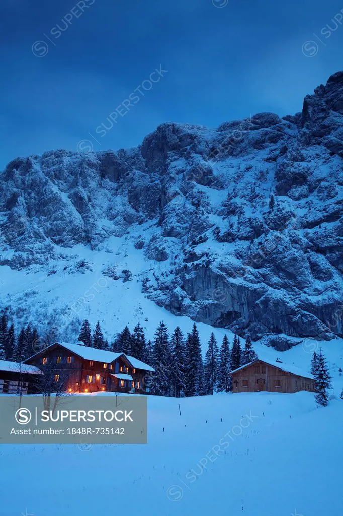 Tutzing Hut in winter, Benediktbeuern, Bavaria, Germany, Europe