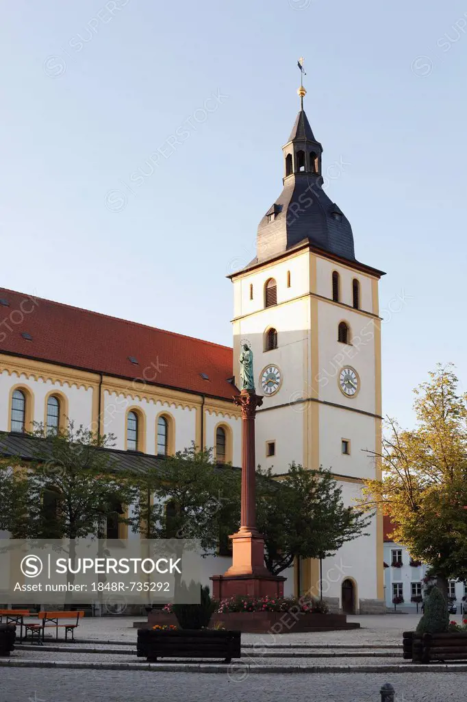 St. James Parish Church or Church of St. Jakob and Marian column, Mitterteich, Upper Palatinate, Bavaria, Germany, Europe, PublicGround