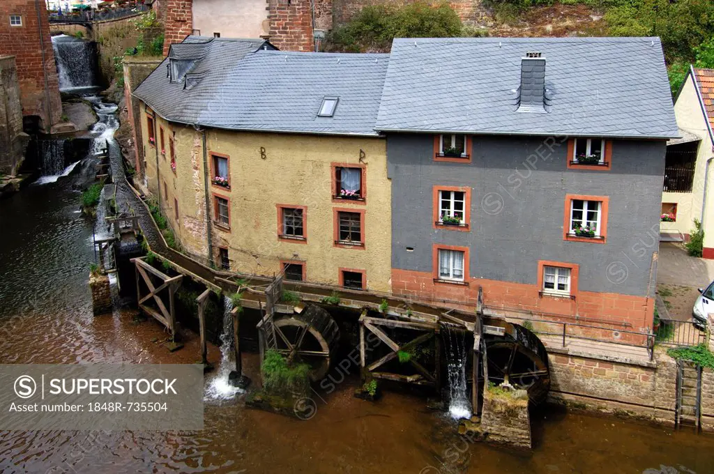 Mill museum Hackenberger Muehle, water mill complex of three staggered mills, Saarburg, Rhineland-Palatinate, Germany, Europe