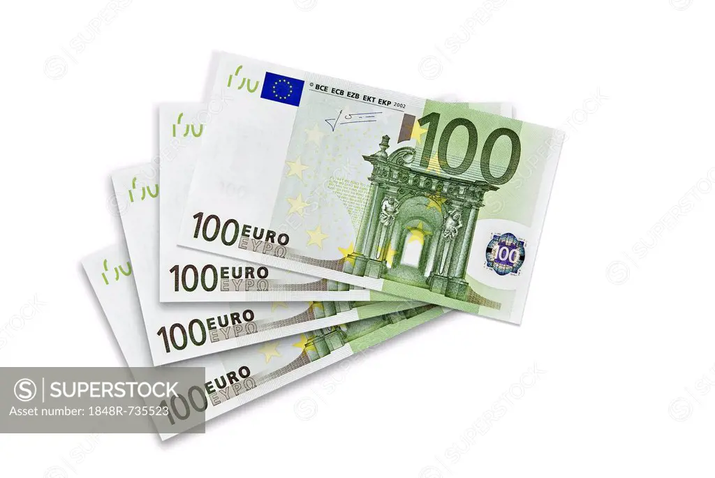 Four 100 Euro banknotes