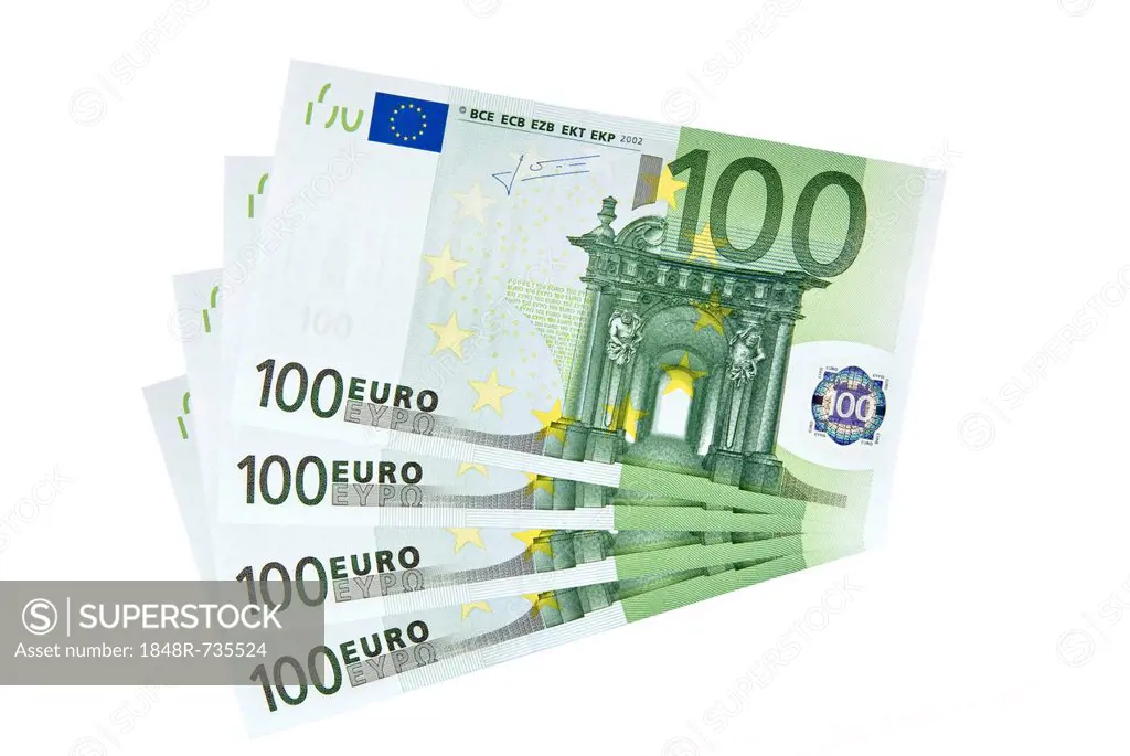 Four 100 Euro banknotes