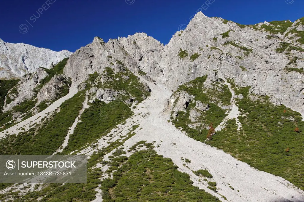 Landslides and erosion on Hahntennjoch ridge, Austria, Europe