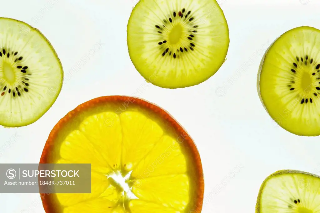 Orange slice, kiwi slices