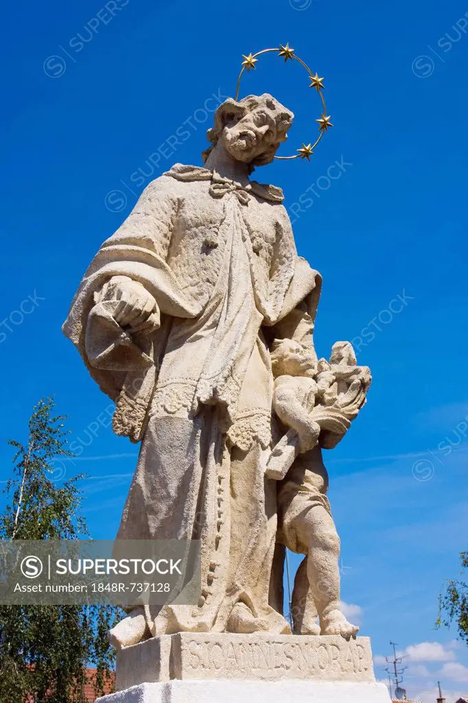 Statue of St. John of Nepomuk, 1775, Rakvice, Breclav district, South Moravia region, Czech Republic, Europe