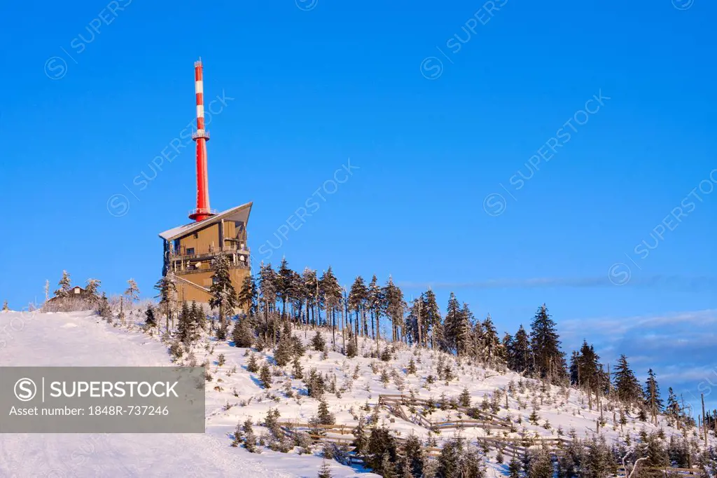 Telecommunication tower on Mount Lysa Hora, Beskydy, protected landscape area, North Moravia, Czech Republic, Europe