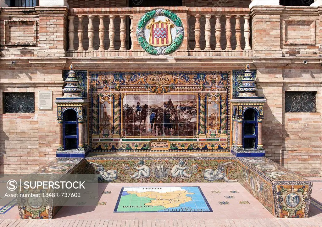 Tile mosaic of a Spanish province, Plaza de España, Seville, Spain, Europe