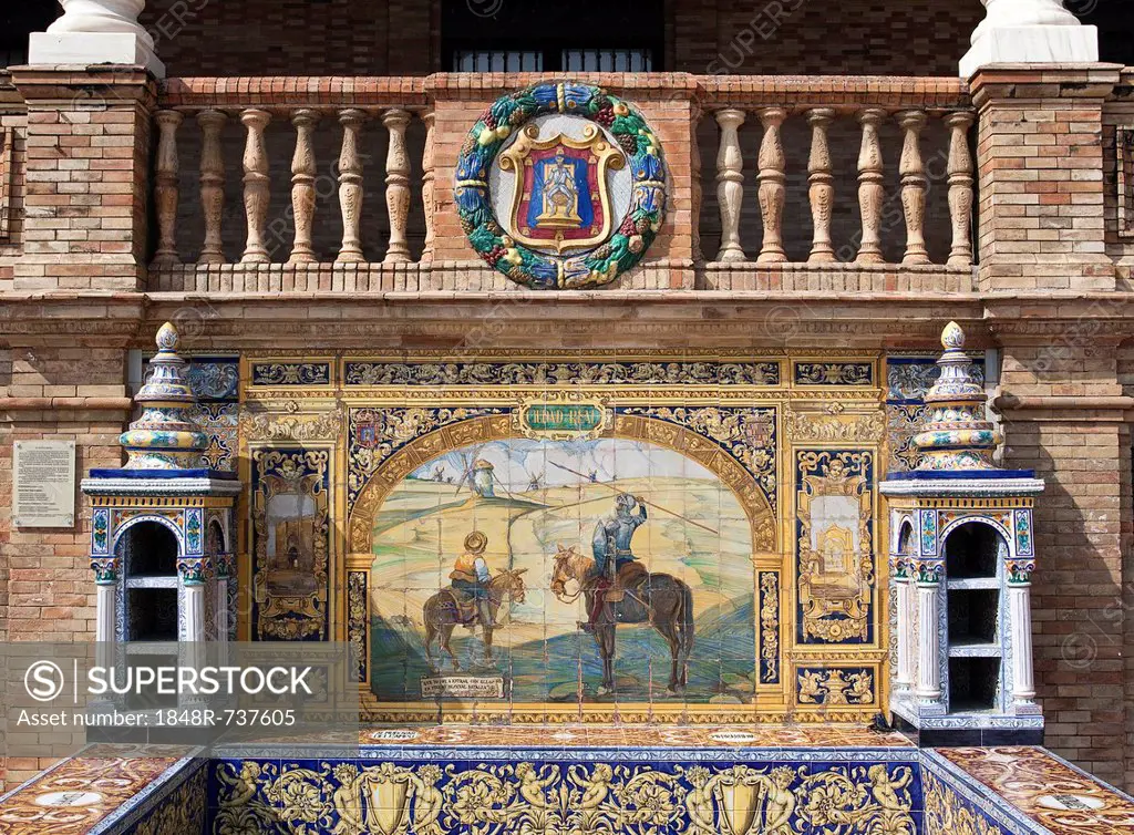 Tile mosaic of a Spanish province, Plaza de España, Seville, Spain, Europe