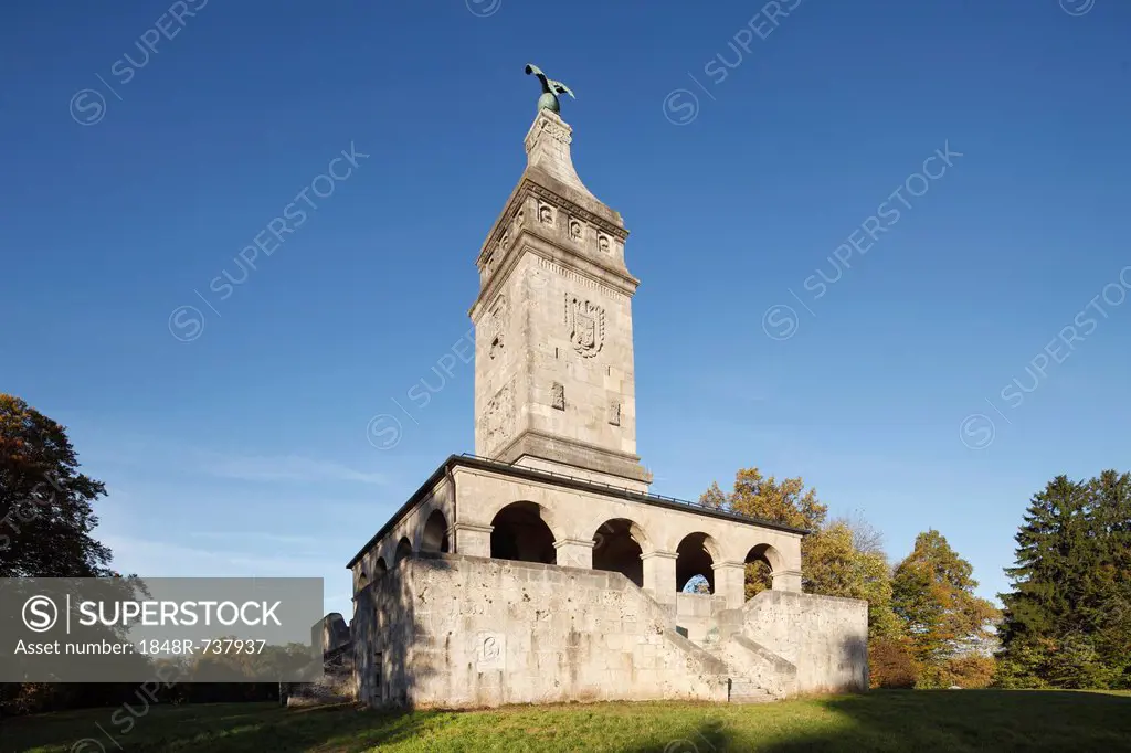 Bismarckturm tower in Assenhausen, Berg on Lake Starnberger See, Fuenfseenland area, Upper Bavaria, Bavaria, Germany, Europe