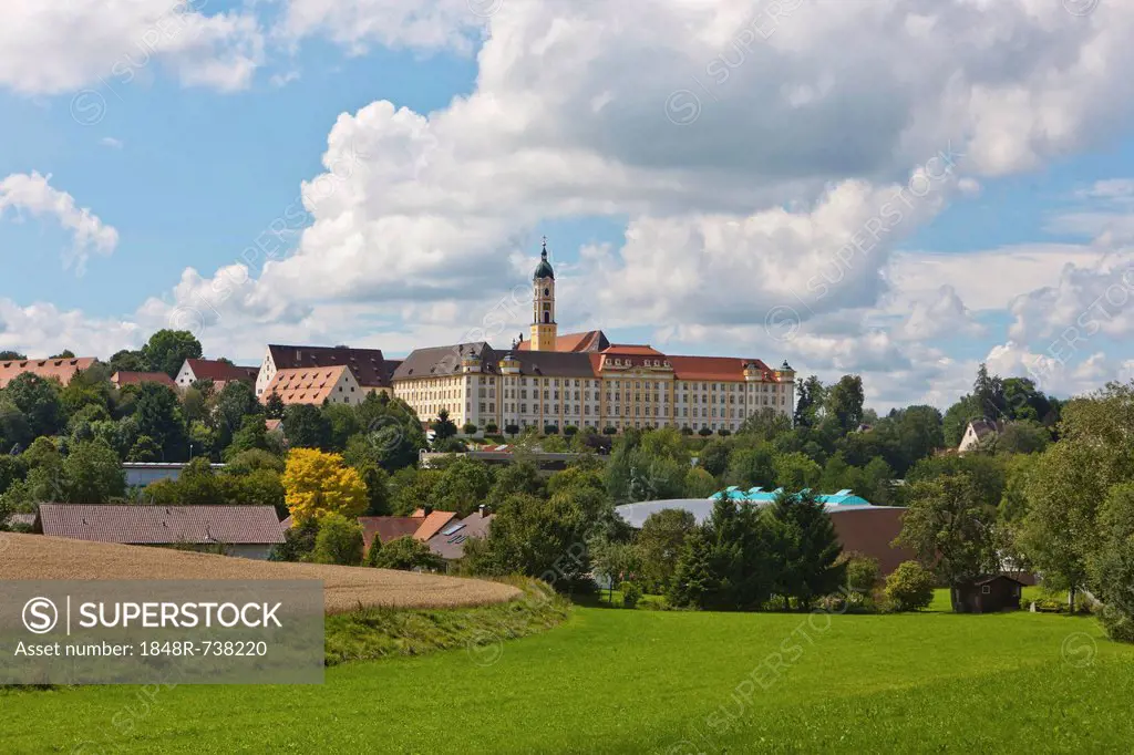 Kloster Ochsenhausen monastery, with St. Georg monastery church, Ochsenhausen, Biberach district, Upper Swabia, Baden-Wuerttemberg, Germany, Europe