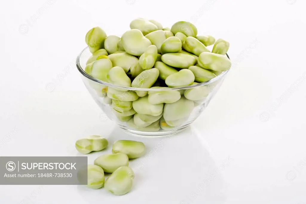 Peeled broad beans in a glass bowl