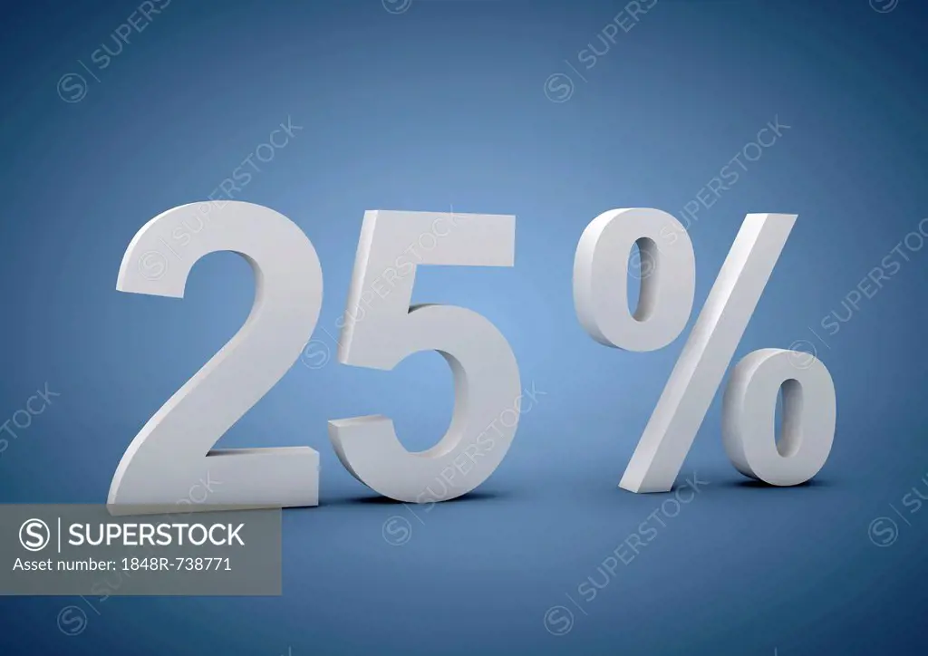 25 percent, sign, symbolic image for discounts, 3D illustation