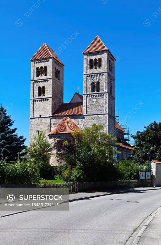 St. Michael's basilica, 1180, late Romanesque tufa stone building, Altenstadt, Upper Bavaria, Bavaria, Germany, Europe, PublicGround