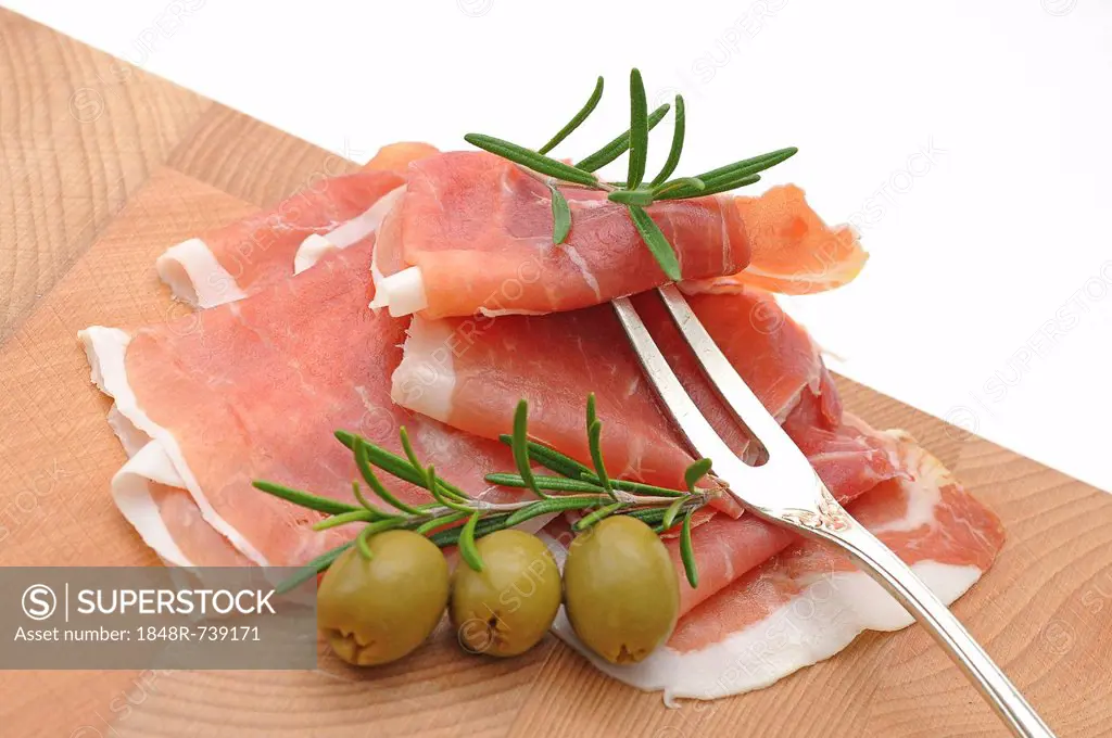 Smoked ham with olives and rosemary