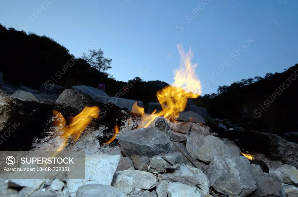 Burning gas vents, Chimeras, Olimpos, Turkey, Western Asia