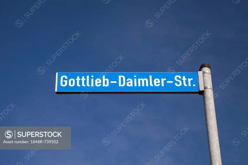 Sign, Gottlieb-Daimler-Str. street, Dortmund, Ruhrgebiet region, North Rhine-Westphalia, Germany, Europe, PublicGround