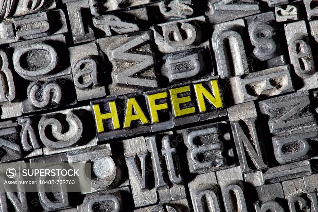 Old lead letters forming the word HAFEN, German for harbour