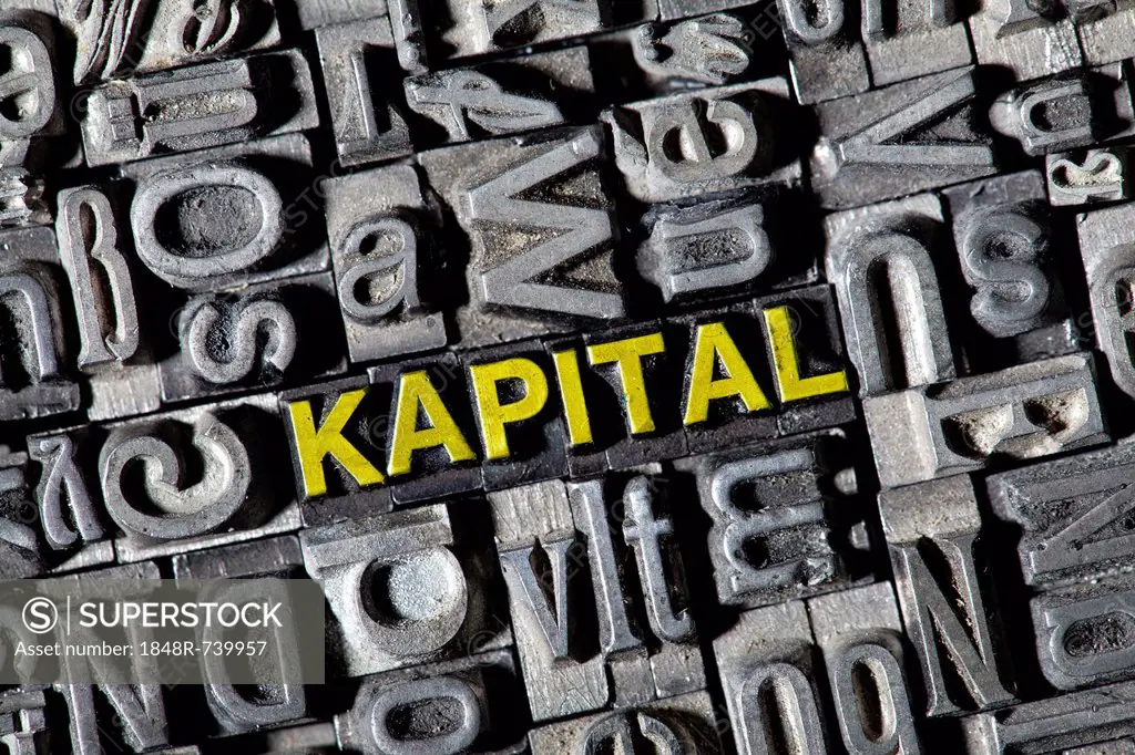 Old lead letters, lettering KAPITAL, German for capital or fund