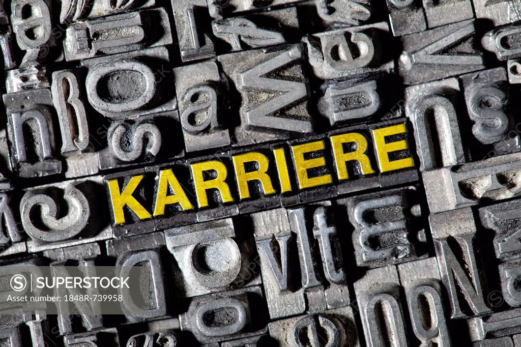 Old lead letters, lettering KARRIERE, German for career