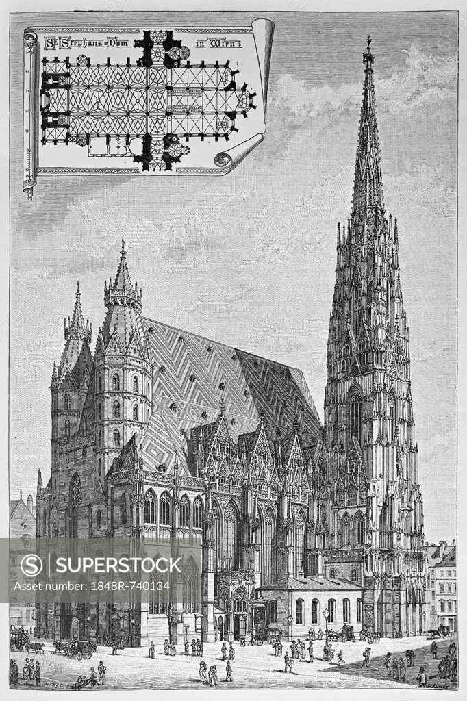 Copper engraving, St. Stephen's Cathedral, Vienna, Austria, Europe