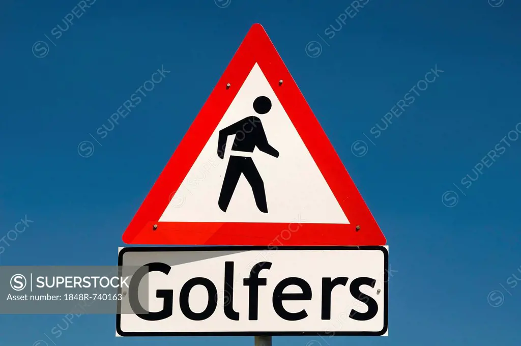 Warning sign, golfers, Cape Agulhas, Western Cape, South Africa, Africa