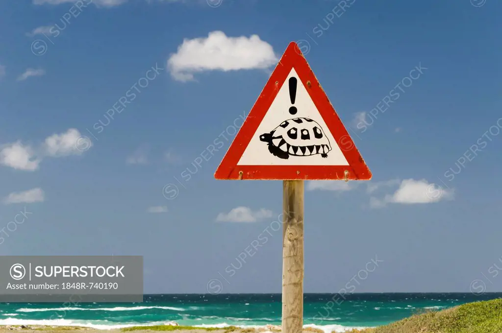 Warning sign, crossing turtles, Cape Agulhas, Western Cape, South Africa, Africa