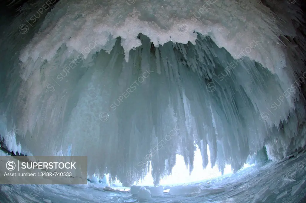 Ice cave on Olkhon island, Lake Baikal, Siberia, Russia, Eurasia