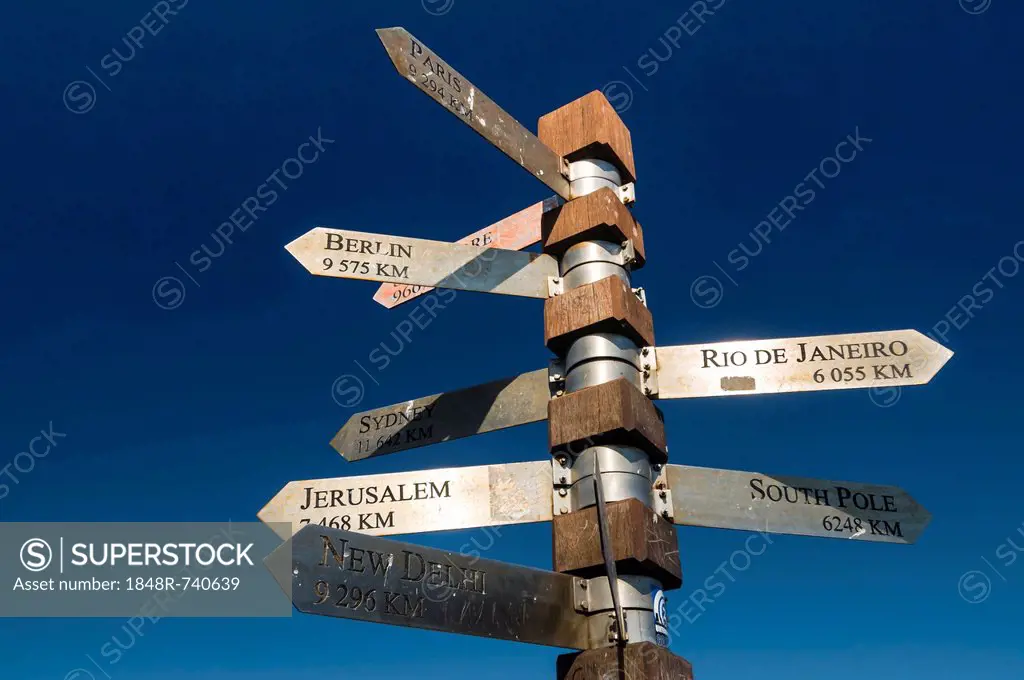 Signpost, Cape Point, Cape of Good Hope National Park, Western Cape, South Africa, Africa