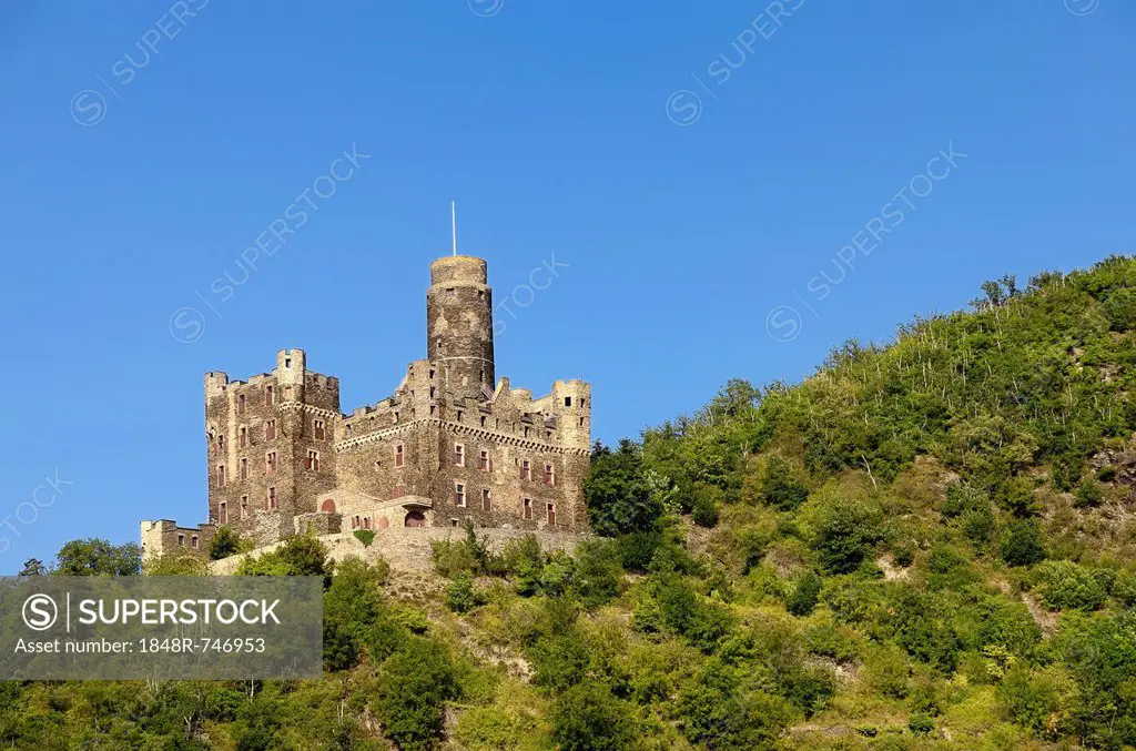 Hill castle, Burg Maus Castle, St. Goarshausen-Wellmich, UNESCO World Cultural Heritage Site Upper Middle Rhine Valley, Rhein-Lahn-Kreis district, Rhi...