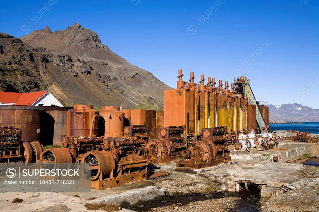 Machinery of the former whaling station of Grytviken, King Edward Cove, South Georgia, South Sandwich Islands, British Overseas Territory, South Atlan...