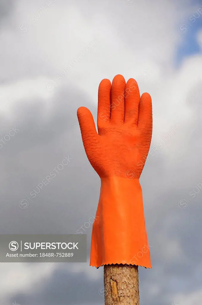 Orange rubber glove