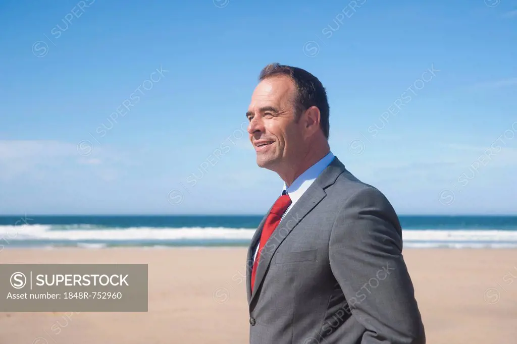 Businessman standing at the beach