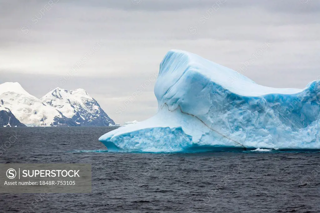 Blue iceberg off Laurie Island, Washington Strait, South Orkneys, Southern Ocean, Antarctica