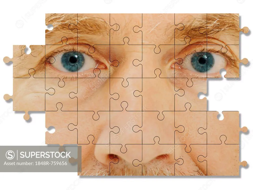 Senior, portrait, close-up, jigsaw puzzle