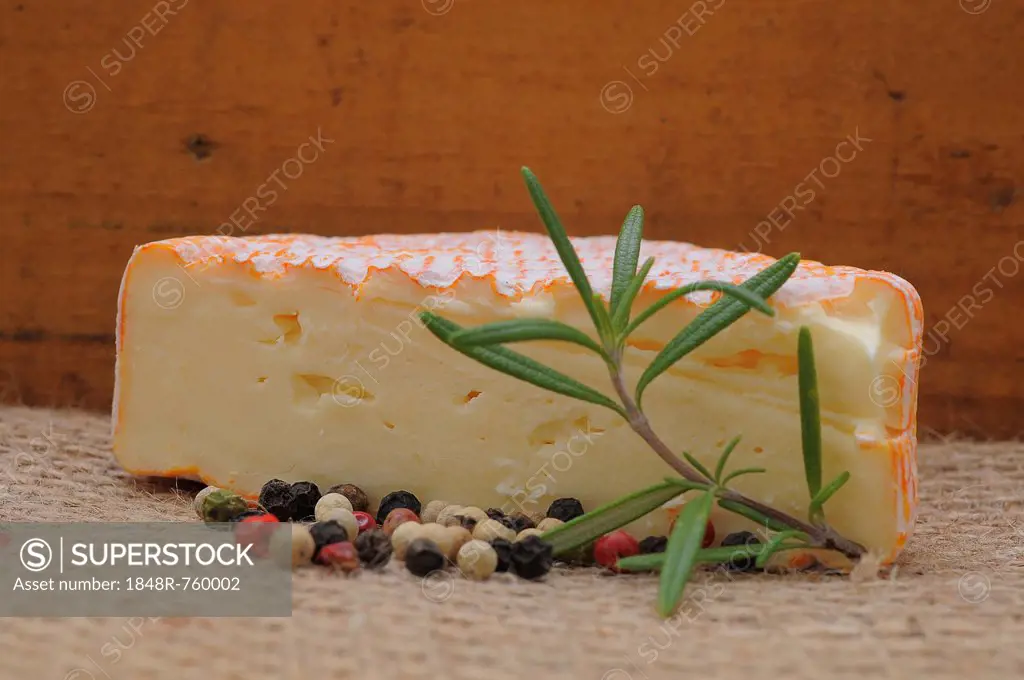 Soft cheese with peppercorns and a sprig of rosemary, Germany