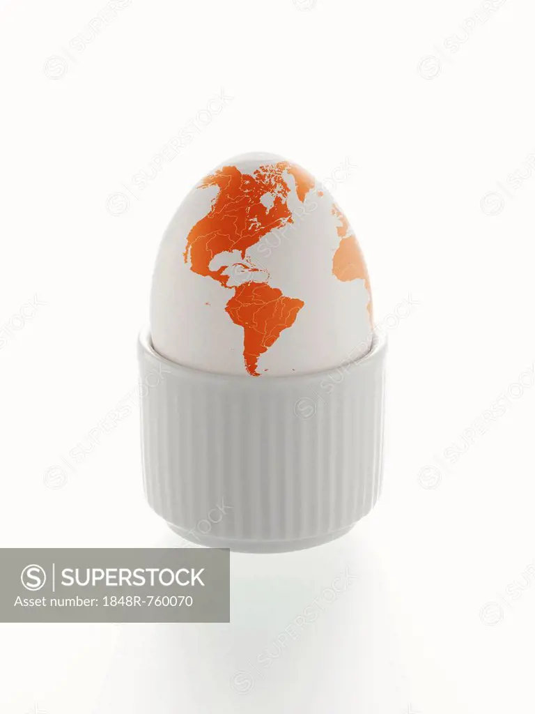 Egg as a globe with North America and South America