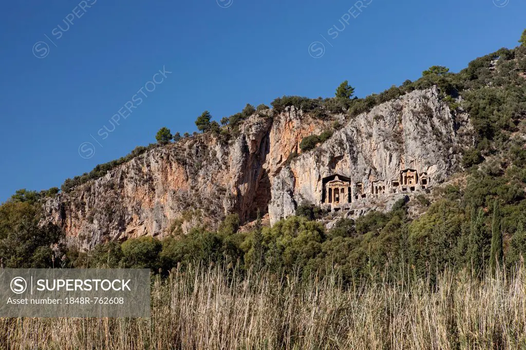 Rock tombs of the ancient city of Kaunos, Dalyan, Turkey