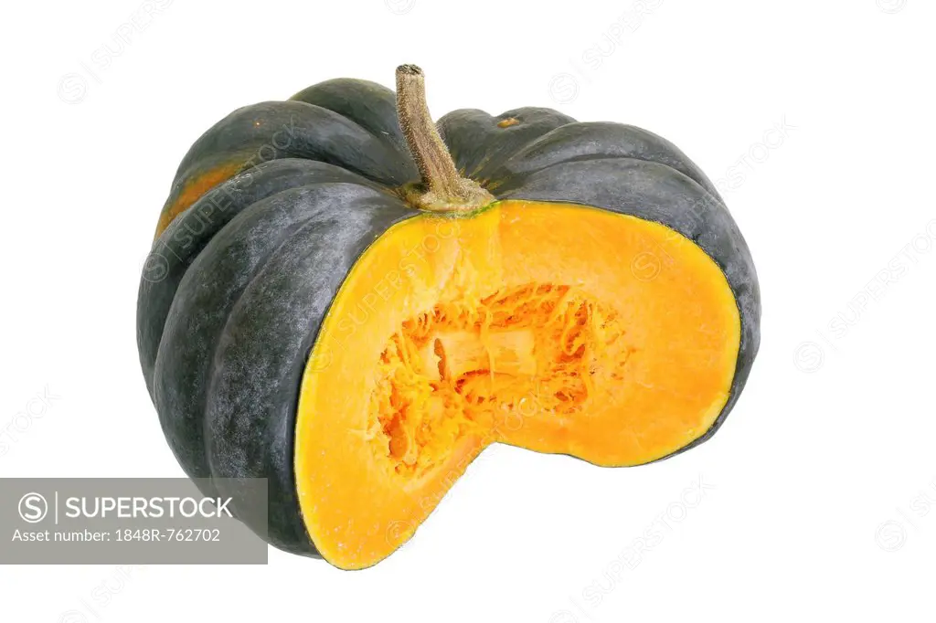 Squash or pumpkin, Muscade de Provence, Muscat de Provence pumpkin, cut with pulp and seeds
