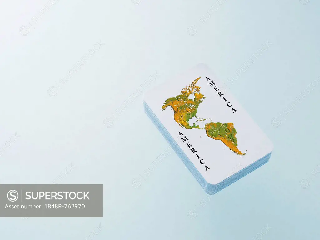 Deck of playing cards with a map of North America and South America